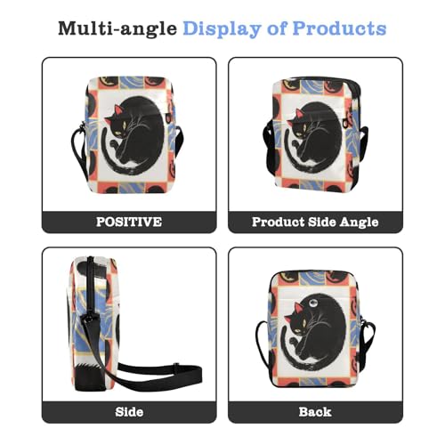 messenger bag for men Shoulder Bag For Woman Womens Crossbody Purses Adjustable Strap for business business- Black Japanese Cat4