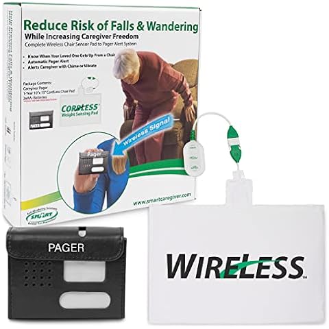 Smart Caregiver Wireless Chair Alarm System with Pager and Weight Sensor for Fall Prevention | 10" x 15" Pressure Sensor Alarm for Chair Alerts Caregiver | Cordless Chair Alarm with up to 300' Range Cover