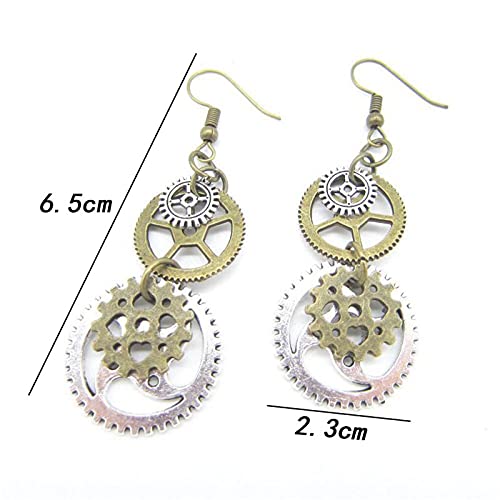 coadipress Antique Steampunk Gear Earrings for Women Unique Handmade Vintage Bronze Mix-tone Gothic Tool Earrings Jewelry Gifts3