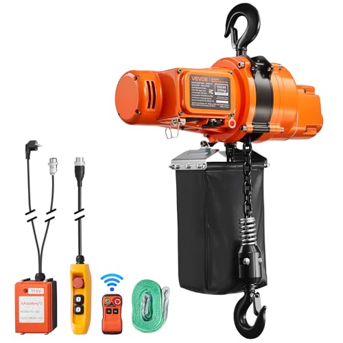 VEVOR 1100 lbs Electric Chain Hoist 20ft Lifting Height 120V 60Hz Single Phase Overhead Crane w/ 328ft Wireless & 15ft Wired Remote Control Power Electric Hoist for Factories Warehouses Garages