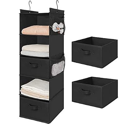MAX Houser 5-Shelf Hanging Closet Organizer with 2 Drawers, Black-D2