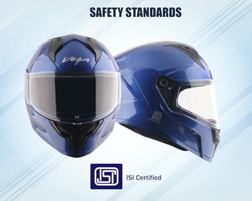 Image of Vega Sonic Solid Full Face Motorcycle Helmet with Shock Absorbing Liner, Comfortable Interior, Lightweight Shell, Aerodynamic Design, Ventilated Fit, and Trendy Blue Finish Blue-L