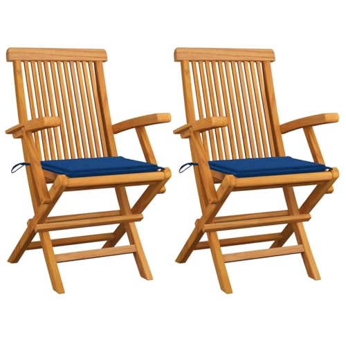 Générique Chaises de Jardin et Coussins Bleu Royal Lot de 2 Bois de Teck,Meubles,Mobilier de Jardin,Sièges de Jardin,Chaises de Jardin,Bleu,16.07 KG,3062497