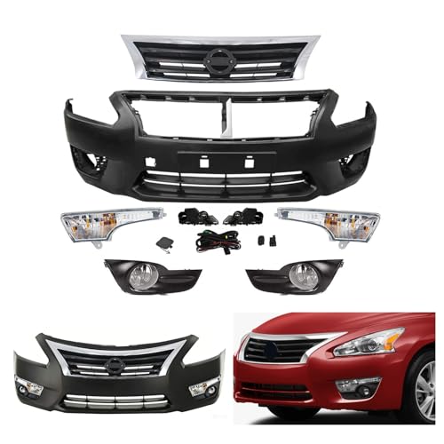 Front Bumper Cover Kit Compatible with 2013 2014 2015 N-is-s-a-n Altima Sedan With Fog Lights & Turn Signal Lights Without sensor Holes