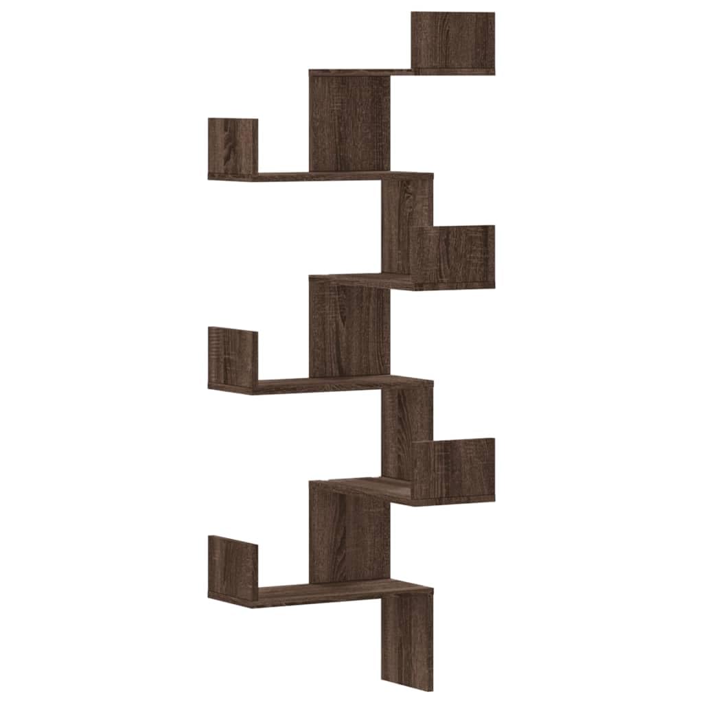 Étagère Murale D'Angle En Bois - Style Chêne Sonoma 140cm De Haut | Rangement Déco Pour Salon, Chambre (60kg Max)