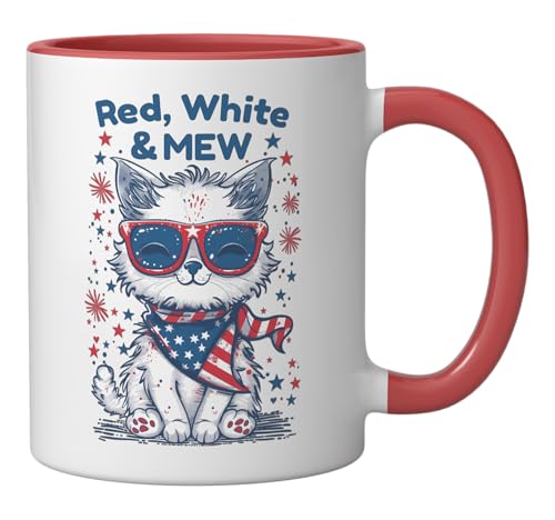 Taza de cerámica con diseño de gato patriótico rojo y blanco miniatura 2