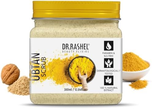 DR.RASHEL Beauty Elixirs Ubtan Scrub For Face & Body With Haldi, Chandan & Kesar Skin Brightening Tan & Dead Skin Removal Deep Exfoliation (380ml)