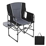 Oversized Camping Directors Chair, Portable Folding Lawn Chairs for Adults Heavy Duty with Side Table, Outdoor Foldable Camp Chair with Pocket for Beach, Fishing, Picnic, Outdoor Foldable Camp Chair