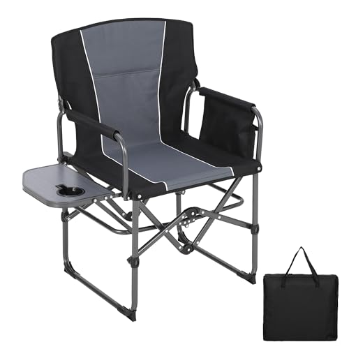 Oversized Camping Directors Chair, Portable Folding Lawn Chairs for Adults Heavy Duty with Side Table, Outdoor Foldable Camp Chair with Pocket for Bea