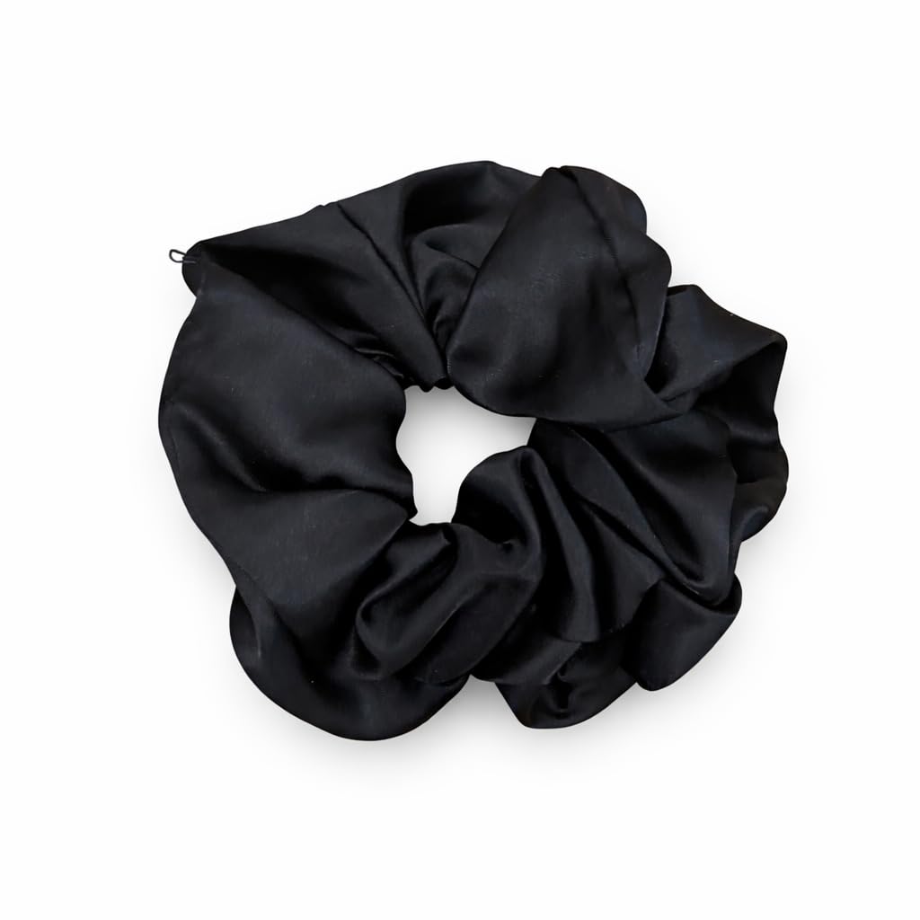 Preimium Satin Scrunchie, three pack, great for every day wear, workouts, running errands, sleeping, gentle hold on all hair types (Black)