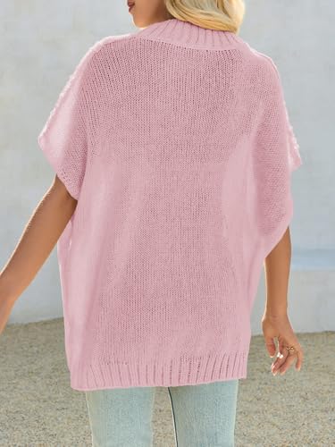 Image of Saodimallsu Womens Oversized Sweater Tops Summer Lightweight Batwing Half Sleeve Casual Loose Knit Pullover Shirts