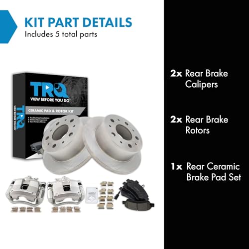 Image of TRQ Rear Brake Pad and Rotor Set Ceramic Solid Rotors Calipers