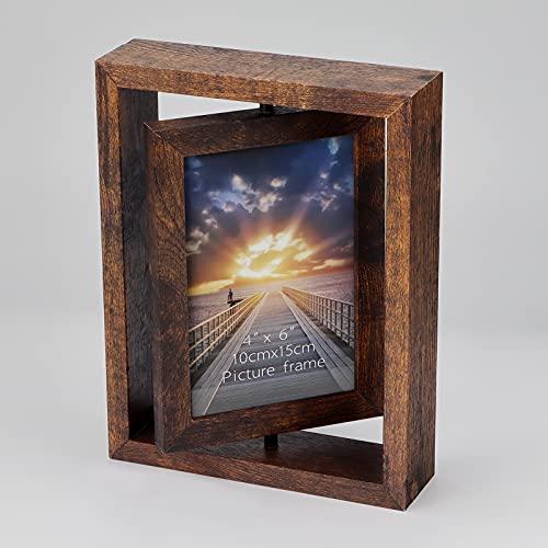 Exyglo 2 Pack 4X6 Rustic Rotating Floating Picture Frames, Photo Frames For Vertical Or Horizontal Tabletop Display, Brown #TOP2