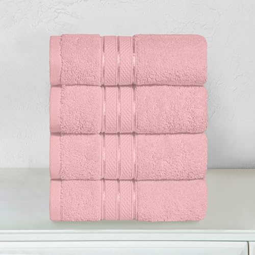 Image of Elegant Comfort Three Line Popcorn Towel Set for Bathroom 16 x 28 inches, Premium Hotel Quality 4-Pack Hand Towels, 100% Turkish Cotton, Soft and Durable, Quick Dry and Highly Absorbent, Dusty Pink