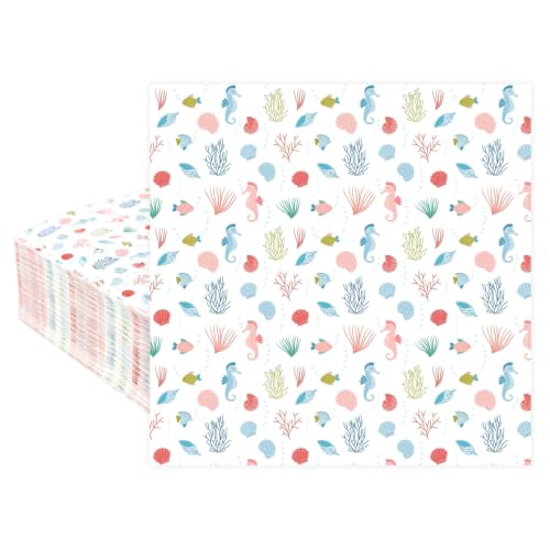 Cheerland Under The Sea Napkins Mermaid Napkins Ocean Theme Party Decorations Little Mermaid Birthday Party Decor Seashell Beach Napkin Kids Girl Bday Tableware Supplies Cocktail Party Decorations