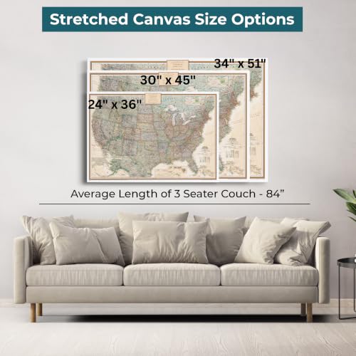 Image of Executive USA Push Pin Map - Detailed National Geographic Travel Tracker - Modern Frameless Canvas Wall Art- Gallery Wrap - 24 inch x 36 inch