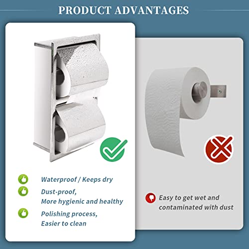 Scdgrw Double Roll Recessed Toilet Paper Holder Staless Steel Toilet Paper Holder Bathroom Wall Mounted Toilet Paper Roll Holder Toilet Paper Dispenser Include Rear Mounting Bracket (Siler, Vertical) #TOP3