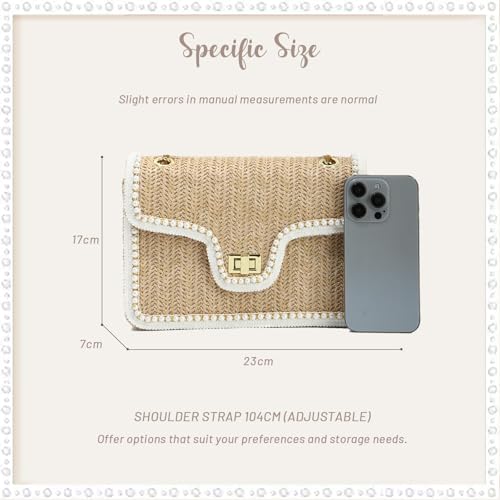 Image of Fecialy Straw Crossbody Bags for Women Summer Straw Beach with Pearls Raffia Shoulder Handbags