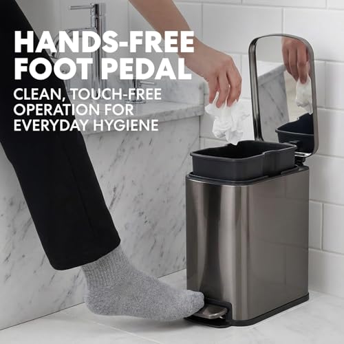 Image of SIMPLI-Magic 6L /1.6G Stainless Steel Bathroom Trash Can with Hands-Free Foot Pedal, Quiet Soft-Close Lid, Compact Space-Saving Size
