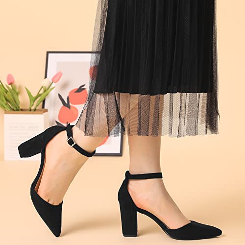 Allegra K Allegra K Women's Ankle Strap Pointed Toe Block Heels Black Pumps - 6 M US