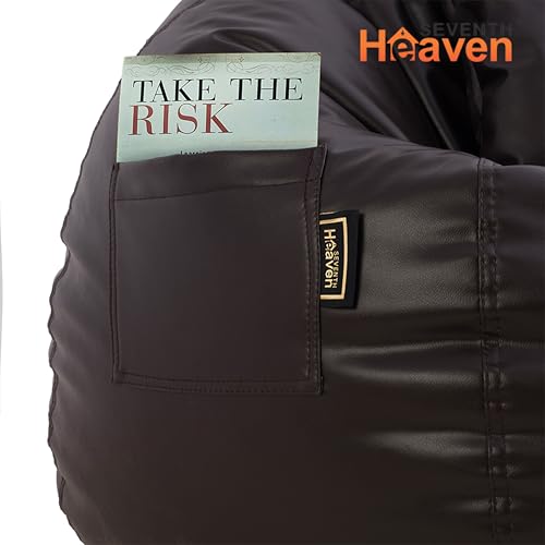 Image of Seventh Heaven 3XL Bean Bag Cover with Footrest and Cushion (Without Beans) | Premium Scratch Resistant Leatherette | (Leatherette Fabric - Brown)