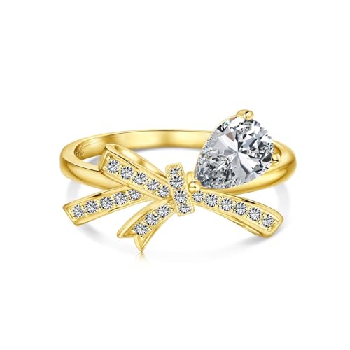 0.5CT Lab Grown Diamond Bow Ring, 18K White/Gold Plated Pear Cut D Color VVS1 Clarity Simulated Rings for Women, Wedding Engagement Anniversary Eternity Ring