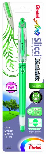 Stylo gel Pentel Slicci 0,8 mm à encre verte métallisée pour écriture précise
