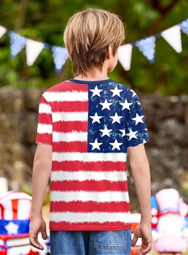 Image of BesserBay Unisex Kids 4th of July American Flag Tee Tie Dye Patriotic Short Sleeve Shirt 6-14 Years