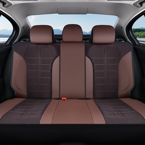 Image of Coverado Air Mesh Seat Cover, Car Seat Cover Rear Seats, 3D Breathable Seat Protectors Sports Carbon Fiber Design Airbag Compatible Comfort Universal for Most Cars, Van,Trucks, SUV, Brown