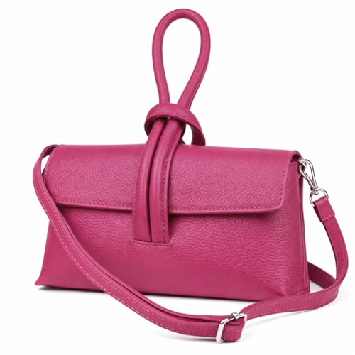 LeahWard Women's Leather Clutch Bag With Loop Handle (Fuchsia)