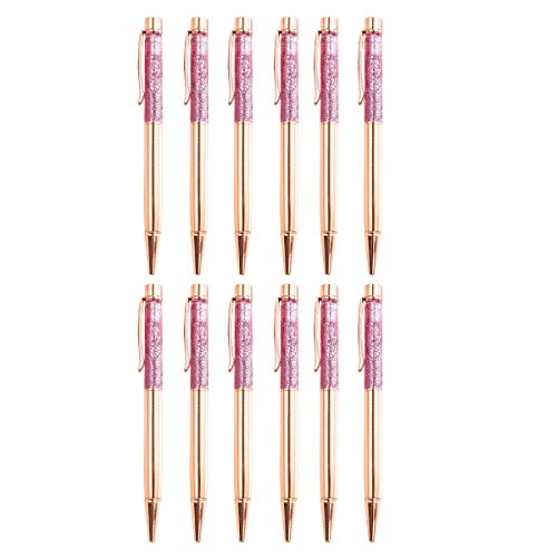 Fuhgkg 12 PCS Rose Gold Ballpoint Pens Metal Pen Bling Dynamic Liquid Sand Pens With Black Ink for Office Supplies Gift Pens and Christmas Wedding Birthday