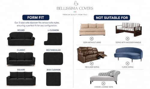Image of Bellissima Sofa Covers - Premium Luxury Microfibra Plain Stretchable Sofa Cover Fully Covered Slipcover, Imported from Italy (OCHER, 3 Seater-US)