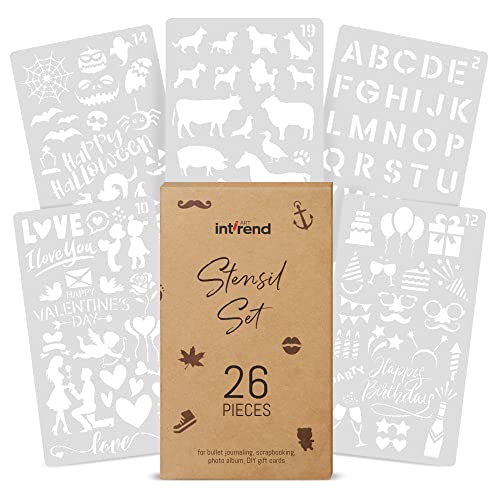int!rend Pochoir Peinture - Lot de 26 Dessin Enfant et Adulte - Accessoire pour Bullet Journal , Scrapbooking , Album Photo - Image 4