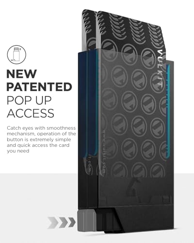 VULKIT Men's Double Sided Pop Up Credit Card Holder, Slim Twin Push Button Ejection Wallet Holder with RFID Blocking, Aluminium Alloy Frame Metal Card Case, Holds 12-16 Cards (Black)2