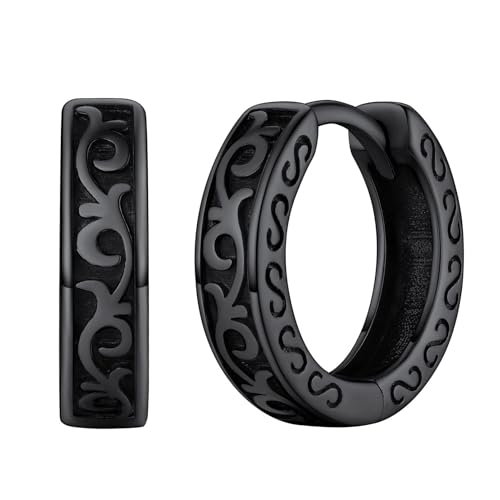 FaithHeart Vintage Irish Celtic Knot Hoop Earrings, Stainless Steel Hoops for Men Women, Silver/Black Hypoallergenic Round Huggie Earrings, No Nickel for Sensitive Ears