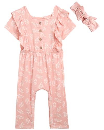 Image of Jessica Simpson Baby Girls’ Romper – Cute Short Sleeve Spring Jumpsuit, Fashion Headband – Trendy Summer Outfit (0-24M)