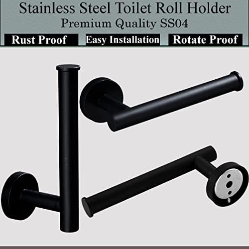 Toilet Roll Holder SUS 304 Stainless Steel Bathroom Kitchen Tissue Paper Holders Waterproof Wall Mount Contemporary Style for Washroom Rust & Rotate Proof (Matte Black)
