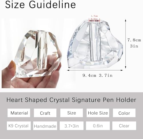 QFkris Crystal Heart Shaped Single Pen Holder for Desk, 3.5" Fancy Fountain Pen Stand, Glass Feather Pencil Holder for Office Desktop Decoration, Gift for Man Woman Teachers Father Boyfriend - Image 5
