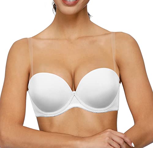 Dirie Women's Thick Padded Strapless Bra Push Up Convertible Multiway T-Shirt Supportive Brassiere White 36B