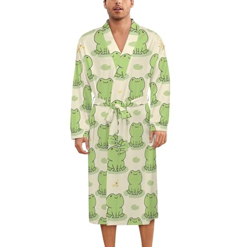 Cute Frog Pattern Pajama Bathrobe SleepwearKnee Funny Shawl Gift for Men