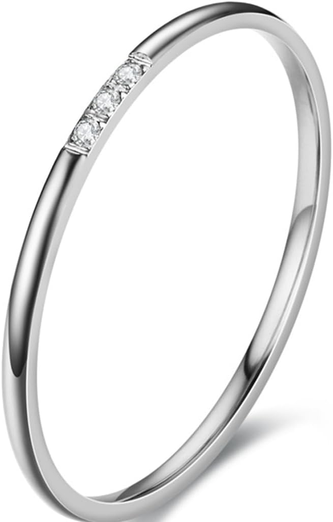 Jude Jewelers 1mm Stainless Steel Thin Stackable Three Stones Eternity Wedding Band Ring