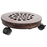 VANZACK Soporte de Macetas de Madera Maciza con Bandeja y Ruedas Giratorias con Freno para Jardín Base Móvil Resistente para Plantas y Bonsáis para Interior y Exterior Fácil de Usar y