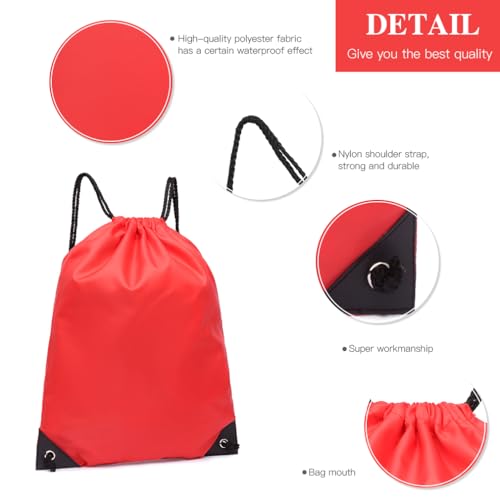 Kono Drawstring Gym Bags Unisex Sports Backpack Swimming Bag Large PE Bags Lightweight Daypack for Hiking Gym, Travel, Beach (Red) - Image 4