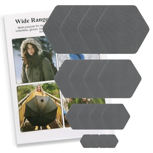 ZESION 16 Pcs Down Jacket Repair Patches - Highly Effective Repair of Nylon Fabric, Waterproof Self-Adhesive Repair Patch for Down Jackets, Tents, Raincoats, Outdoor Equipment (Dark Gray)