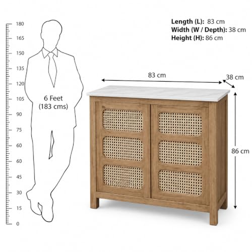 Image of The Attic Crestwood Sliding Doors Kitchen Cabinet, Multipurpose Cabinet for Bedroom Living Room Study bar, Solid Wood Bookshelf Kitchen Cabinet, Light Teak Matte Finish Cane