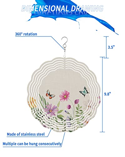 Wind Spinners Flowers Spring Summer Floral Stainless Steel Spinner For Yard And Garden Wildflower Butterfly Wind Sculptures 10 Inch 3D Crafts Ornaments Hanging Wind Spinner For Outdoor & Indoor Decor #TOP1