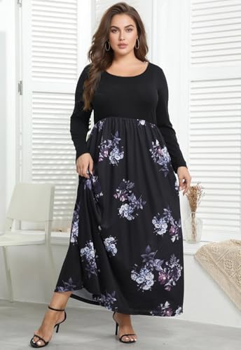 Image of Nemidor Women Plus Size Casual Maxi Dress Long Fall Pockets