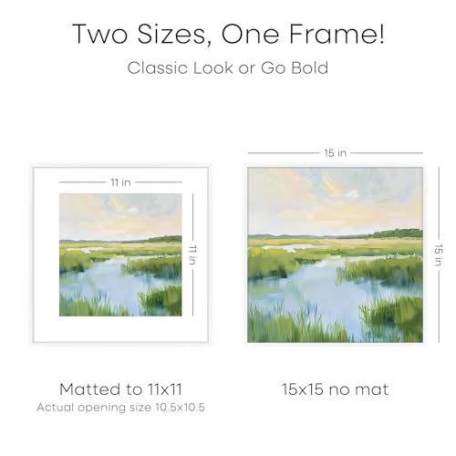 Image of Homeforia 15x15 Picture Frame White, High End Metal 15 x 15 Square Poster Frames with Mat 11 x 11 Photo, 15x15 White Frame Matted to 11x11 Print, 15by15 Thin Frames, Tempered Glass, Wall Kit, Set of 1