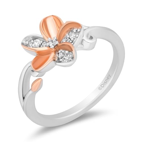 Jewelili Enchanted Disney Fine Jewelry 14K Rose Gold over Sterling Silver with 1/10 CTTW Diamond Moana Ring