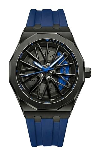Image of ON TIME OCTUS Spinning Car Wheels Gyro Men's Sport Watch| 360 Rotating Car Wheel Dial Watch for Men | 3D Rim Hub Sports Design | Quartz Analog Wristwatch with Soft Silicone Strap
